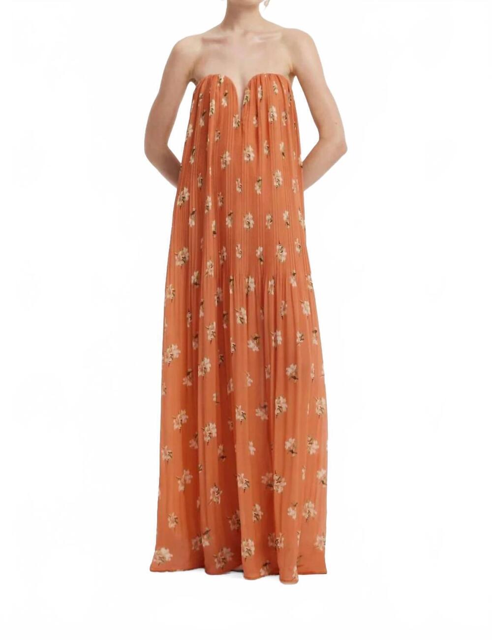 NEW LEO LIN dahlia gown in lily print in ochre
